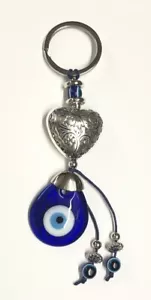 Silber Herz Schlüsselanhänger hängend Ring Feng Shui blau böser Blick Schutz PKC2931 - Bild 1 von 3