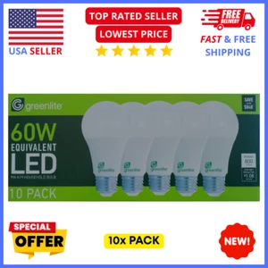 Greenlite 9W LED Light Bulbs 10-Pack – 60W Equivalent A19 800 Lumens Energy Save - Picture 1 of 2