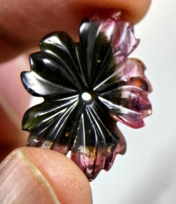 Natural Multi-color Tourmaline Carved Flower Pendant 16.41ct Gemstone Design - Image 1 of 4