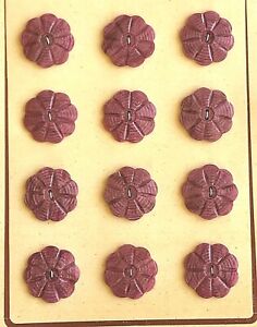 Vintage Buttons -  12 Deep Magenta Flower Casein Ridged 2 Hole Buttons - France