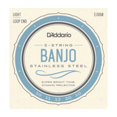 D'Addario EJS60 Medium Ga. Stainless Wound Banjo Strings, 5 String Banjo, 10-20 - Image 1 of 3