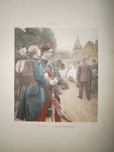 Gravure 19° 1899 couleur Peinture CH. Grès A l'étape guerre 14 18 poilu WWI - Picture 1 of 1