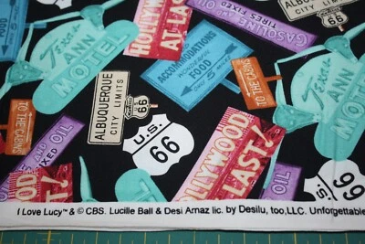 I LOVE LUCY Hollywood Route 66 Quilting Treasures Cotton Fabric OOP 1yd 17" - Image 1 of 4