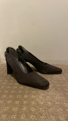 Zapatos de salón J Renee para mujer marrón gamuza tacón alto tacón alto ribete de piel 8M Foto 1 de 4