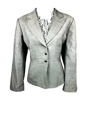 Blazer gris Tahari Arthur S. Levine para mujer talla 14P chaqueta mezcla de lana 3 botones BD Foto 1 de 4