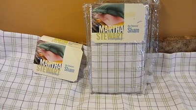 2 fundas de almohada Martha Steward blanco/oliva verde ciruela cuadros 50/50 cuna polietileno 20"x26" Foto 1 de 4