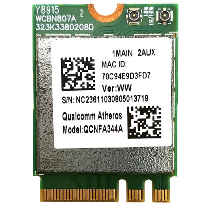 QCNFA344A M.2 Wireless Card Laptop AC WiFi Dual Band 2.4G 5GHz Bluetooth MHF4 - Image 1 of 4