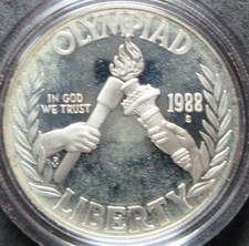 1988-S PROOF OLYMPICS OLYMPIAD COMMEMORATIVE SILVER DOLLAR COIN