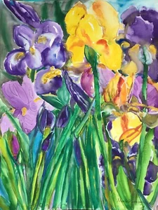 IRISES. Original Watercolor Painting - Picture 1 of 12
