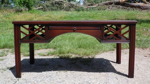 Vintage Mahogany Chippendale Style Leather Top Coffee Table Cocktail Tray Table Cover