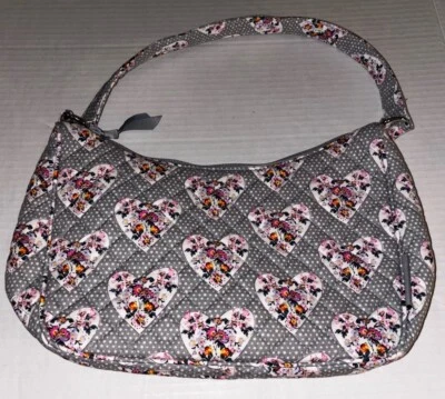 Vera Bradley Frannie Crescent 斜挎包钱包 Mon Amour 灰色心形全新带标签 — 第 1/4 张图片