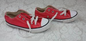 Converse Red Low Top Youth Kids Shoes Size 1 All Star Classic Lace Up - Picture 1 of 9