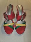 Vintage High Heel  Belt Ankle Sandals CATO Leather Yellow Green Red Size 9