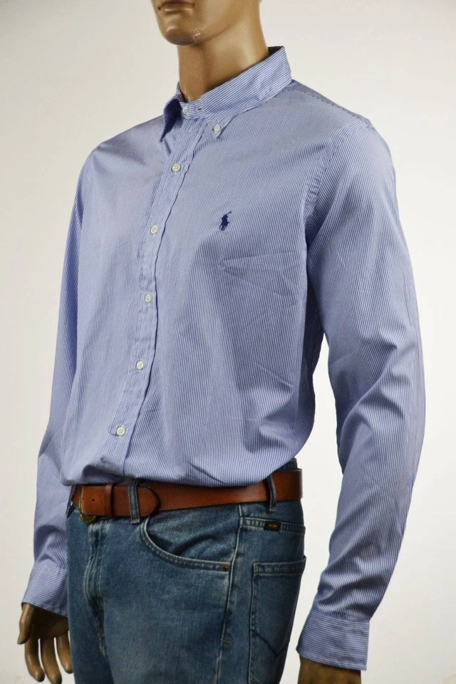 Camisa Ralph Lauren Azul Rayas Algodón Manga Larga - Azul Pony-NUEVA CON ETIQUETAS- Foto 1 de 1