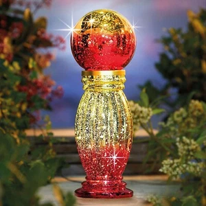 Red & Gold Ombre Solar Gazing Ball Garden Plinth - Picture 1 of 1