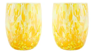 Pair of Murano Glass Drinking Art Tumblers Yellow Orange Handmade Millefiori - Picture 1 of 7