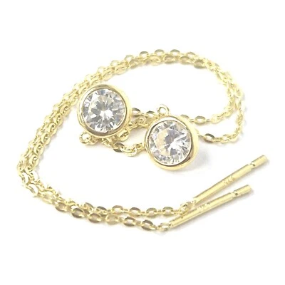 9ct Gold Drop Earrings Thread Through White Zirconia 10cm Long 0.8g - Image 1 of 4