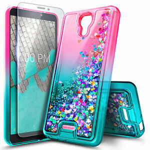 For Wiko Ride / Cricket Icon Case, Liquid Glitter Phone Cover + Tempered Glass