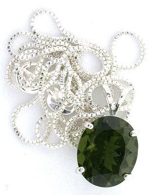 Cadena colgante de plata esterlina pura con piedras preciosas ovaladas de moldavita de 3,99 quilates 12x10 Foto 1 de 2