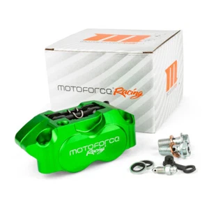 Pinza Freno Universale Anteriore Posteriore 4 Pistoncini Motoforce Racing Verde - Picture 1 of 9