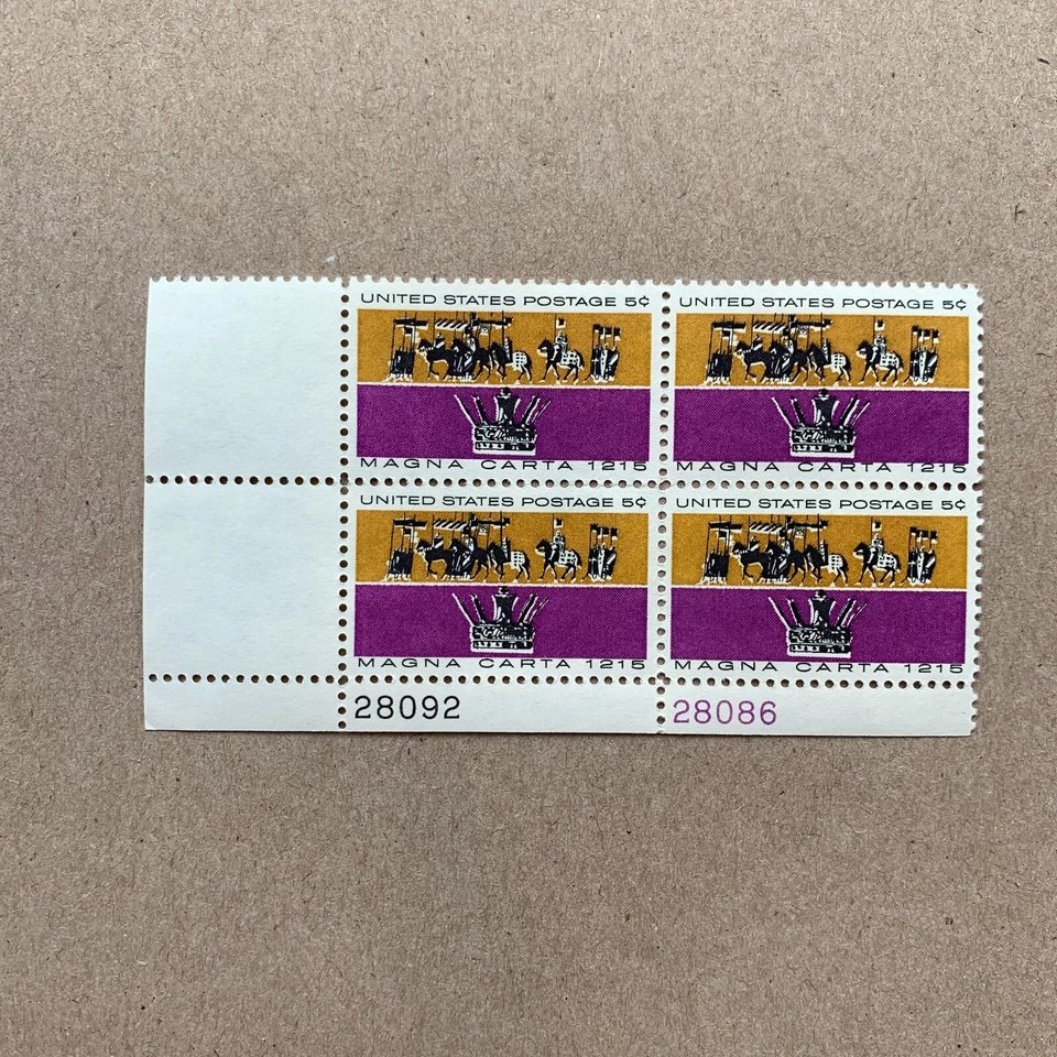 Magna Carta 1215 - MNH - 1960's -  US Stamps Plate Block Of 4 - Memorabilia - Image 1 of 1