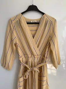 Yellow Stripped Summer V Neck Midi Dress - Picture 1 of 8