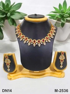 Bollywood Kostüm Hochzeit Party AD CZ NEU indischer Schmuck ausgefallene Halskette Set - Bild 1 von 33