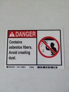 DANGER CONTAINS ASBESTOS FIBERS... SAFETY TRAFFIC BUSINESS SIGN 5" X 3.5" - Picture 1 of 1