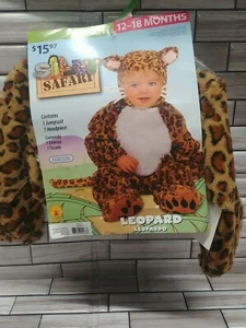 Infant Girls Safari Baby Leopard Costume Jumpsuit & Hood 12-18M Rubies new - Picture 1 of 2