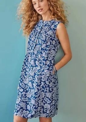 Vestido pintuck sin mangas de lino Jill Love bolsillos pequeños azul playero Lagenlook Foto 1 de 4