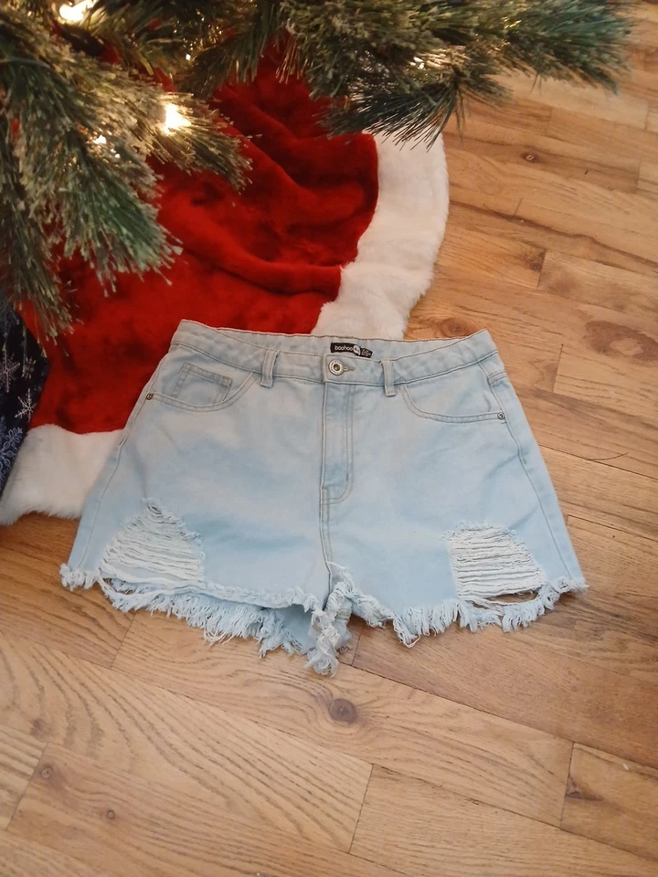 Pantalones cortos de algodón Boo Hoo azul destruido 10 Foto 1 de 1