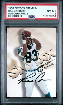 1998 Skybox Autographics RAE CARRUTH Carolina Panthers AUTO PSA 8 POP 1 - Image 1 of 3