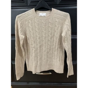 1901 Damenpullover Haferflocken hellbraun beige 100 % Kaschmir Zopfmuster LS Rundhalsausschnitt XS - Bild 1 von 12