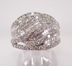 White Gold Diamond Anniversary Band Wide Domed Cigar Wedding Ring - Picture 1 of 7