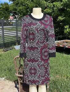 TORY BURCH MULTI COLOR PRINT SILK STRETCH LONG SLEEVE CASUAL DRESS Sz M - Picture 1 of 16