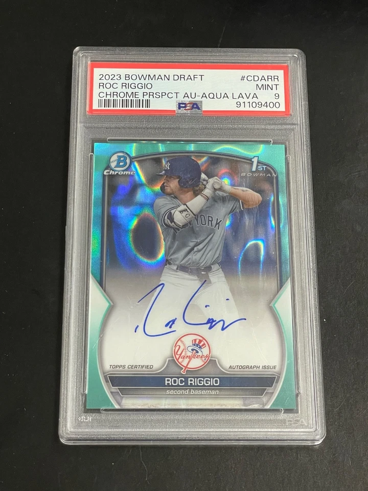 2023 Bowman Draft Chrome Roc Riggio Aqua Lava Refractor Auto /199 PSA 9 - Image 1 of 2