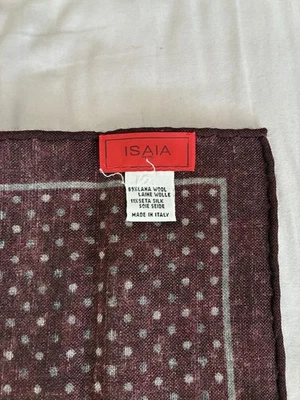 Isaia Napoli Burgundy Gray Spotted Pattern Wool Silk Blend Pocket Square - Image 1 of 4