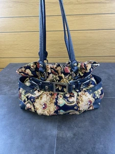 Wilsons Schultertasche/Geldbörse Leder Damen Marine Blumen - SAUBER - Bild 1 von 14