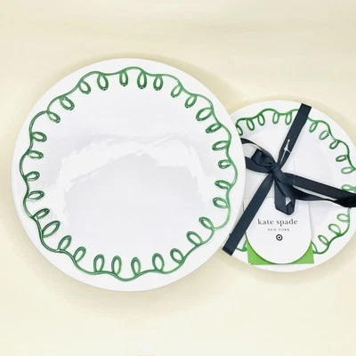 Soporte para pasteles de cerámica Kate Spade x Target y 4 platos de postre de cerámica crema/verde Foto 1 de 4
