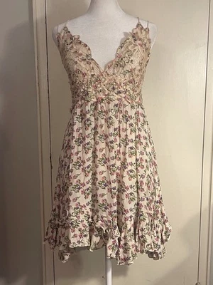 Vestido babydoll Free People Adella ditzy floral crema rosa verde volantes dobladillo. XXS. Foto 1 de 4
