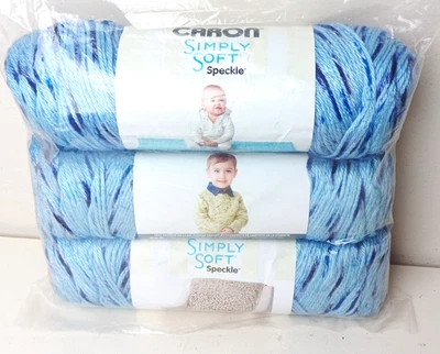 CARON Simply Soft Speckle Yarn Galaxy Blue Shades Lot of 3 Skeins 5 oz Acrylic - Image 1 of 2