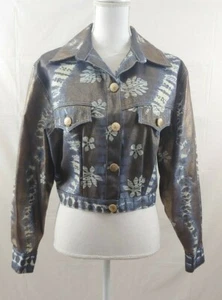 Vtg Womens Jacket Small Cropped Shiny Metallic Denim 90s Y2K Opal Lorraine Ward - Picture 1 of 7