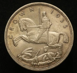 UK Great Britain 1935 Crown - Silver - George V - Great Lustre! - Rocking Horse - Picture 1 of 2