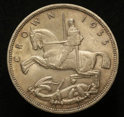 UK Great Britain 1935 Crown - Silver - George V - Great Lustre! - Rocking Horse - Imagem 1 de 2