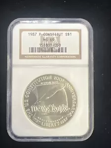 1987-P Constitution $1 Silver Dollar Commemorative NGC MS69 *9 - Picture 1 of 2