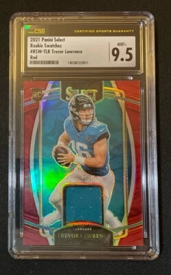 2021 Trevor Lawrence RC Panini Select Rookie Swatches Red Prizm #RSW-TLR CSG 9.5 - Image 1 of 4