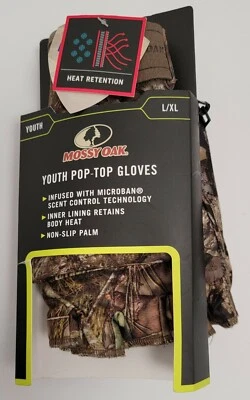 Mossy Oak Break-Up Country Pop-Top Camouflage Gloves Youth Size L/XL New - Image 1 of 4