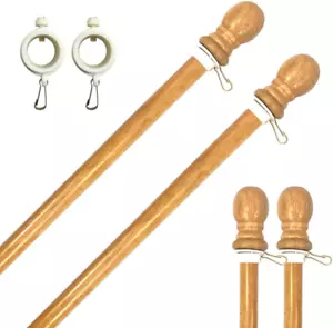 56" Wooden Flag Pole for House Pack of 2 Improved Design Tangle Free Adjustable - Picture 1 of 9