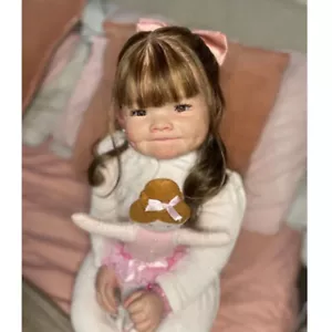 28" Finished Reborn Baby Doll Realistic Toddler Girl with Hand-Rooted Hair Gifts - Picture 1 of 4