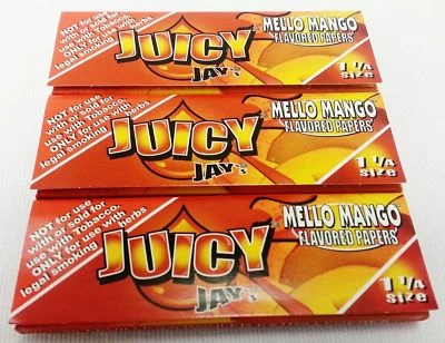 3 Packs Mello Mango JUICY JAY'S 1 1/4 Rolling Papers Free Shipping